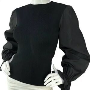 Anthropologie Black Puff Sleeve Blouse